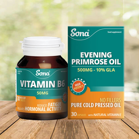 Sona PMT Special Offer, Vitamin B6 50mg & Evening Primrose Oil 500mg - 30 Capsules each