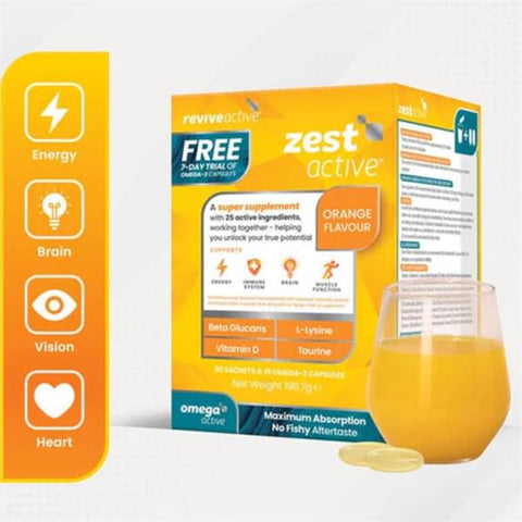 Revive Active Zest Active 30 Sachets + FREE 7 Day Trial Omega-3 Capsules