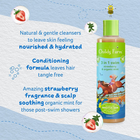 Childs Farm 3 in 1 Swim - Strawberry & Organic Mint Scent 250ml
